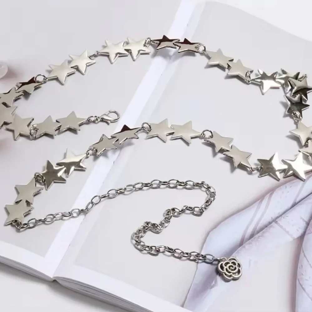 Silver Star Chain Belt for Women 41”